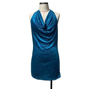 Vintage Coolwear Womens Size XL Blue Halter Draped Neck Dress